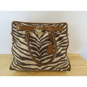 Michael Kors Hamilton Zebra Print Brown Ivory Large Tote Satchel EUC! $430